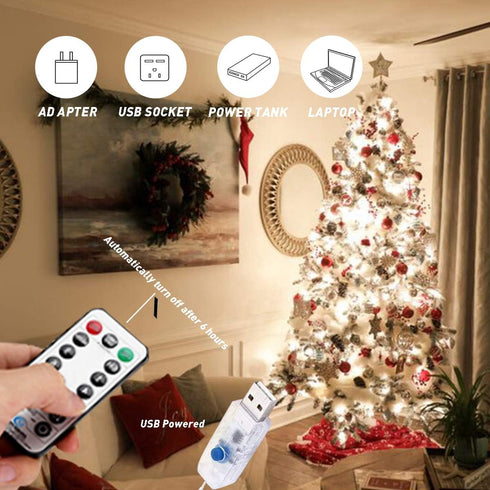 Microwear 33Ft Powered,8 100 10M Photo Clip String Lights,USB or Battery Modes LED Hanging String Fairy Lights