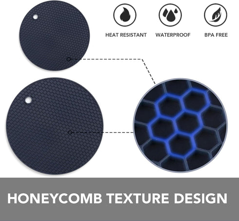 Joyhalo Trivets for Hot Dishes - Hot Pads for Kitchen, Silicone Pot Holders for Hot Pots and Pans, Silicone Mats for Kitchen Countertops, Table, Flexible Easy to Wash and Dry, Navy by joyhalo
