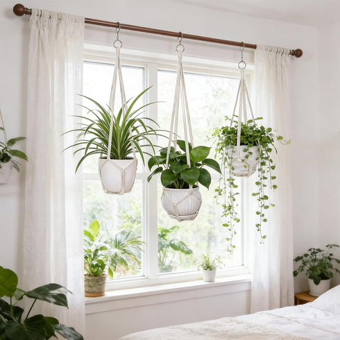 3 Pack 3 35"/29"/23" YIBOT Macrame Plant Hanger Indoor Hanging Planter for Plants Holder with Hooks, Size No Tassels