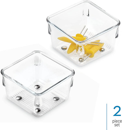 iDesign Linus Plastic Drawer Organizer - Set of 2, 3" x 3" x 2", Clear Storage Container for Vanity & Kitchen