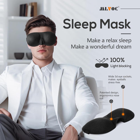 MLVOC Travel Pillow - 100% Pure Memory Foam Neck Pillow with Eye Masks, Earplugs, and Luxury Bag