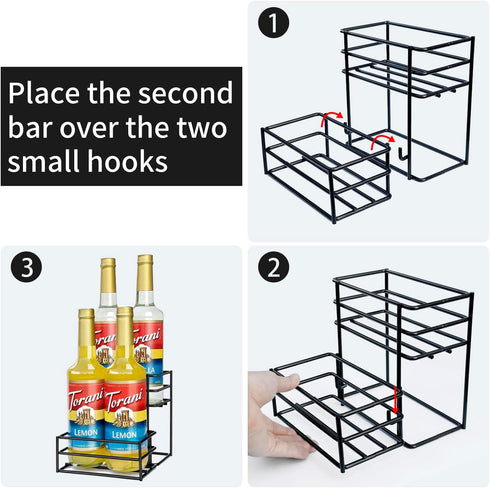 Coffee Syrup Organizer Rack (4 Bottle Capacity) for Kitchen, Small Wine Rack for Bar, Storage for Syrup, Wine, Dressing