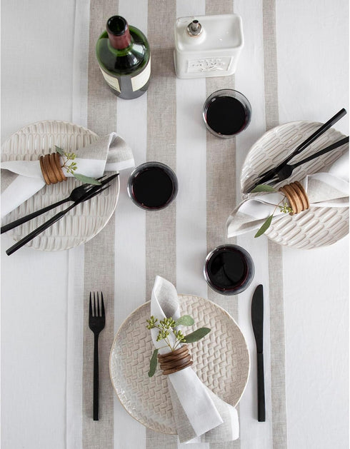 Solino Home Linen Table Runner 36 Inches - Cabana Stripe 100% Pure Linen Natural and White Table Runner 14 x 36 Inch