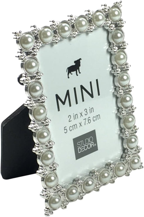 Studio Decor Silver Tone Imitation Pearl Metal Mini Picture Frame, 2 x 3
