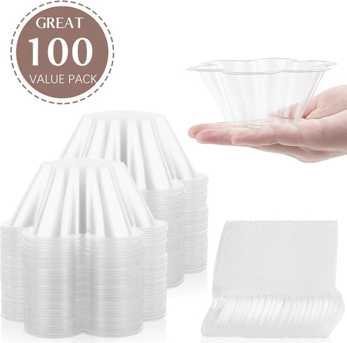 TOFLEN 8 oz Dessert Cups with Spoons, 100 Pack Clear Plastic Small Serving Bowls for Parties
