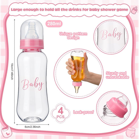 4 Sets Bottle Chug Baby Shower Games Juegos Para Plastic Baby Bottles Bibs Disposable Diapers Gender Reveal Games Baby