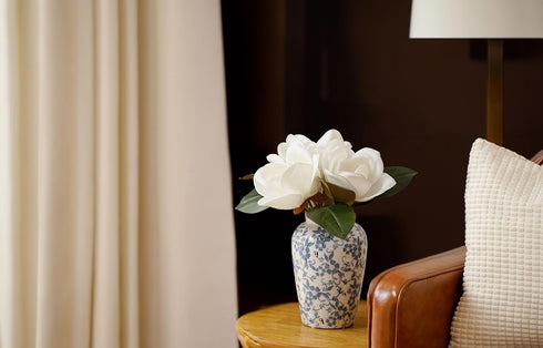 FlorisDecor 6 Stems Real Touch Creamy White Magnolia Flowers for Vases, Artificial Realistic Magnolia Large Flowers