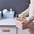 Plastic Storage Bin Baskets - Small Pink Toilet Paper Basket for Bathroom, Organizer Shower Caddy with Handles (2 Pack)