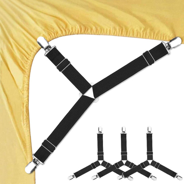 Foloda 4 pcs Adjustable Bed Sheet Holders - Fitted Sheet Holder Clips Fasteners for Mattress Corners, Keep Sheet Firm