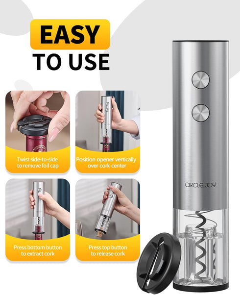 Set 8-in-1 Set 2 CIRCLE JOY Rechargeable Electric Wine Opener Stainless Steel Automatic Wine Bottle Opener Gift