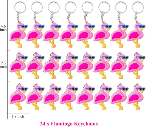 24 Pack Pink Flamingo Keyring - Party Favor for Flamingo Lovers, Guest Return Gift, Hawaii Themed Party