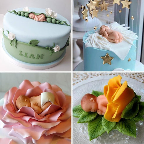 Large Size Newborn Sleeping Baby Mold - Silicone Fondant Cake Decoration Cupcake Toppers for Baby Shower