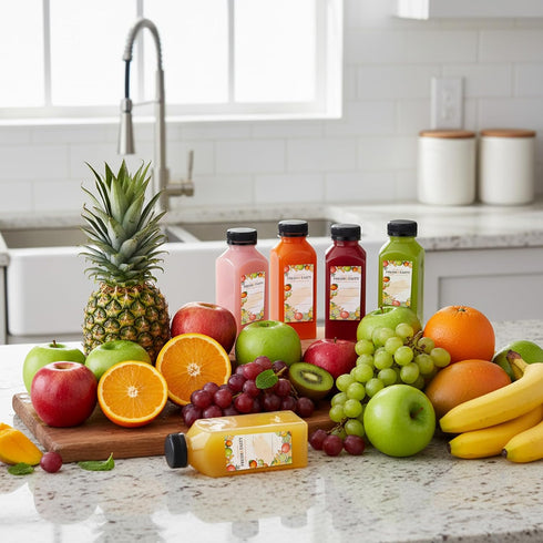 12pcs 12oz TOMNK Juice Bottles, Reusable Plastic Juice Containers Bottles with Caps and Labels, Funnel, Brush Beverage