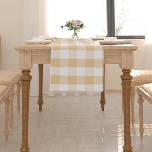 NATUS WEAVER Cotton Beige & White 2 Side Buffalo Check Farmhouse Table Runner for