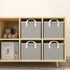 Storage Bins for Shelves, 3-Pack Medium Linen Organizers and Collapsible Baskets with Handles for Bedroom, Gray