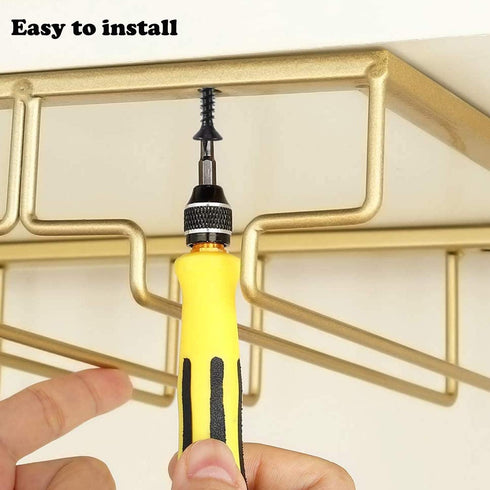 Wine Glass Rack, Under Cabinet Stemware Holder, Metal Organizer for Kitchen Bar (Gold, 3 Rows 1 Pack)
