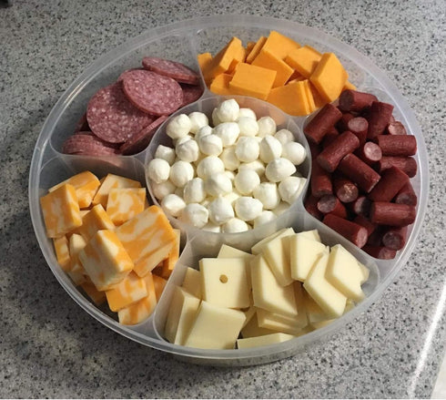 2 Pack Candy and Nut Serving Container, Appetizer Tray with Lid, 6 Compartment Round Plastic Food Storage Organizer,