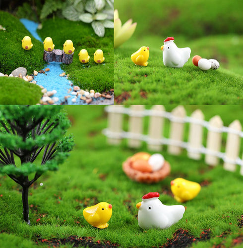 DoTebpa 44 Pcs Miniature Family Chicken, Cock, Hen, Egg, Chicken Nest Ornament Micro Landscape Fairy Garden Dcor