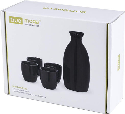 True Moga Sake Set, Japanese Style Pitcher and Tumbler Set for Sake, Four 3.5 oz Cups and One 8 oz Carafe, Fire Glazed