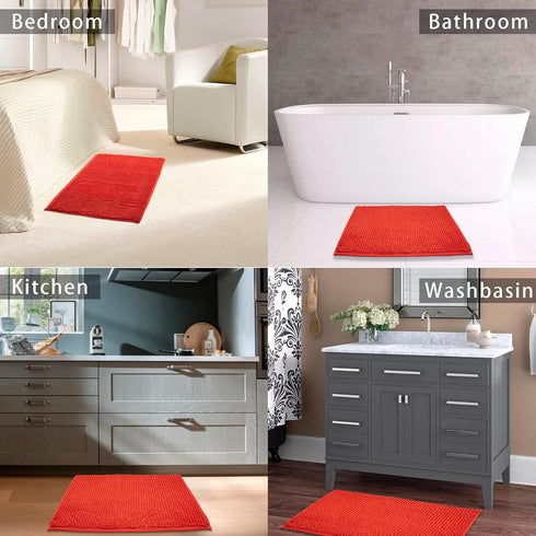 Eanpet Red Chenille Bath Mat, Non-Slip Microfiber Floor Mat, Ultra Soft Washable Shower Mat (15.7" x 23.6")