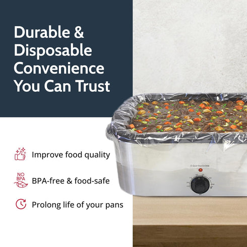 PanSaver Cooking Liners - Disposable Electric Roasting Pan Liners for Instant Cleanup, Foil, 2 Count