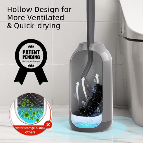 HAMITOR Toilet Bowl Brush Holder Set: Bathroom Deep Cleaning Scrubber with Curved Bristle for Dead Corner Cleaning
