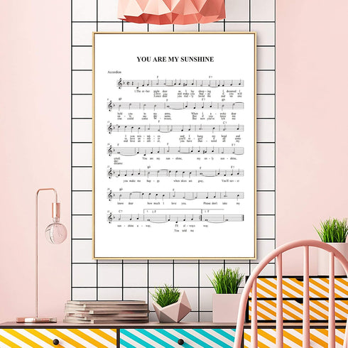 You Are My Sunshine Lullaby Canvas Wall Art – Sheet Music Poster Print for Baby Room Home Decor, Unframed