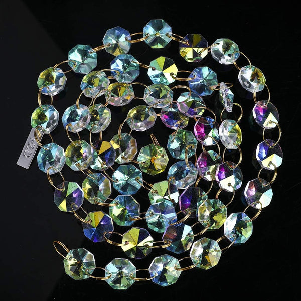 6FT AB-Color 14mm Octagon Beaded Chain Chandelier Prisms Hanging Wedding Garland Decoration