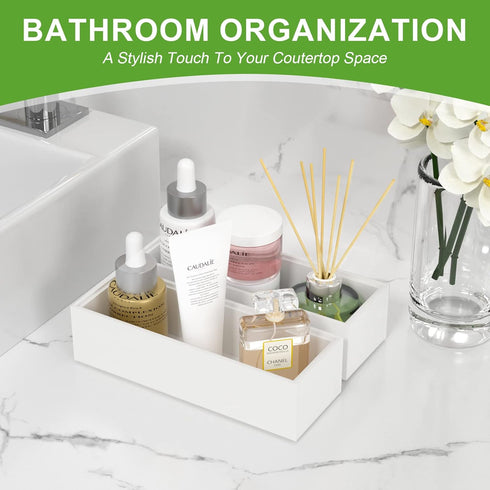 Utensil Organizer Silverware Drawer Organizer, Set of 2 Stackable Bamboo Storage Box Tray for Kitchen Gadgets