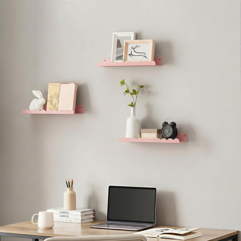 Set 6, 16 Inch Nursery Book Shelves of Pink Metal Floating Shelves for Wall, Scalloped Book Shelf for Kids Room