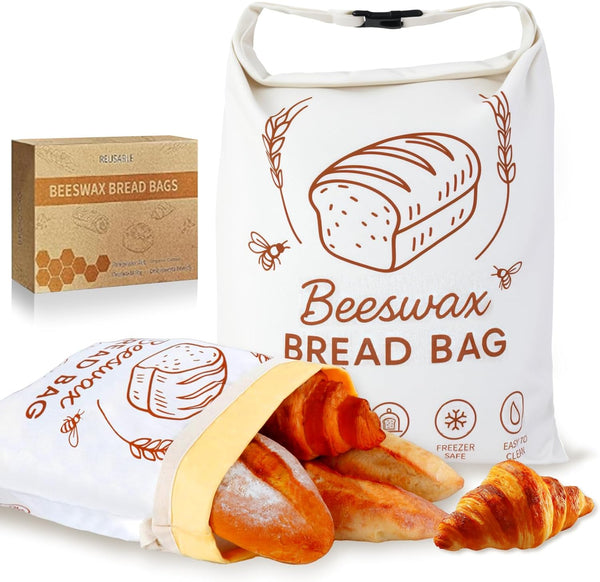VELVASPIRA 2 Packs Beeswax Bread Bags for Homemade Bread Sourdough, XL Linen Reusable