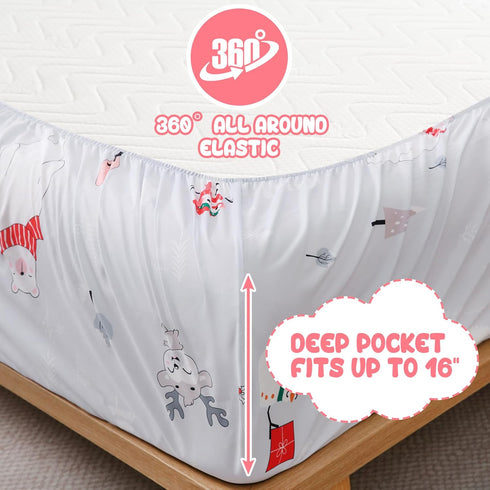 Set Sets 4 Yibeizi Kids Christmas Sheets Full Size, Light Grey Bear Snowmen Printed Sheet for Boys Girls, Cute