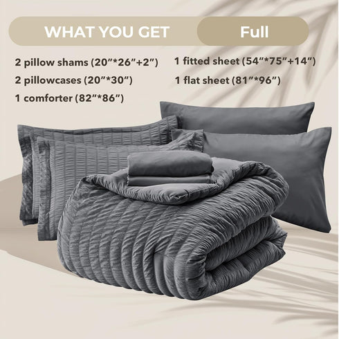 Sets 7 Set HYMOKEGE Full Size Comforter Seersucker Pieces, All Season Luxury Bed in a Bag for Bedroom, Bedding