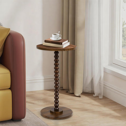 Round Side Table, Small End Table for Small Space, Modern Accent Table with Solid Wood Leg, Easy Assembly for Living