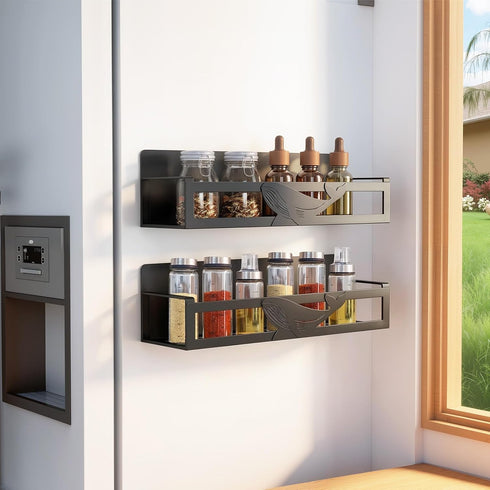 2 Pack Magnetic Spice Rack for Refrigerator, Metal Magnetic Shelf Organizer for Fridge Side, Strong Spice Storage Rack
