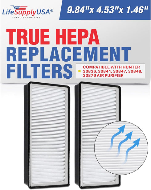 LifeSupplyUSA True HEPA Filter Replacement - Compatible with Hunter 30836, 30841, 30847, 30848, 30876 (2-Pack)