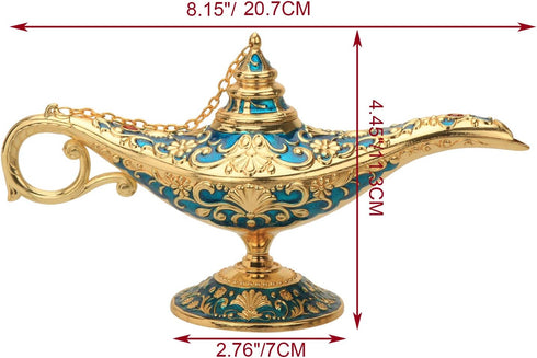 LAUYOO Classic Aladdin Magic Genie Lamp, Metal Carved Arabian Props for Home Tabletop Decoration, Size 7 x 20.7 x 11.3CM