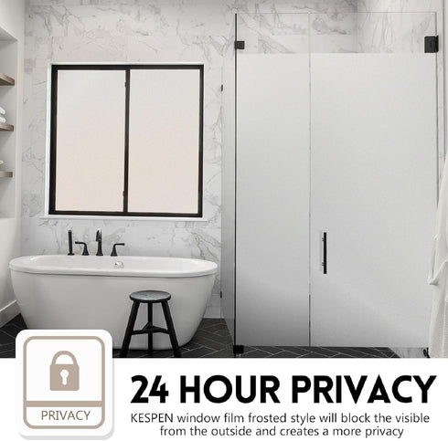 KESPEN Frosted Window Privacy Film, White Matte Heat Control UV Sun Blocking Static Cling Decals for Bathroom Home