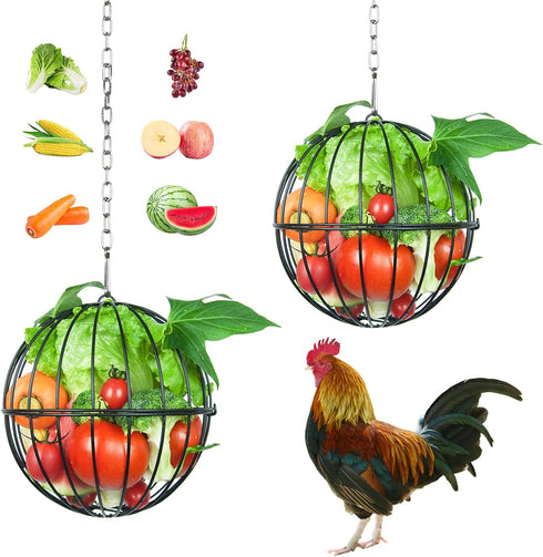 PAMGFCE Hanging Chicken Feeder, 7.4 Inch Metal Large Chicken Ball Cage,Hen Food Rack,