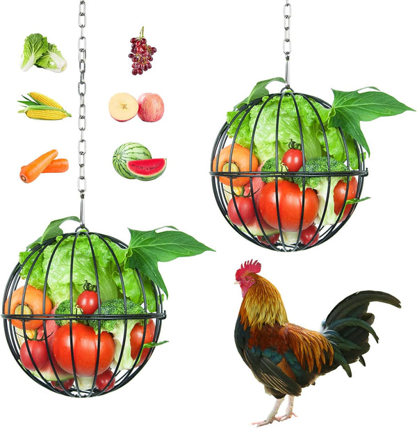 PAMGFCE Hanging Chicken Feeder, 7.4 Inch Metal Large Chicken Ball Cage,Hen Food Rack,