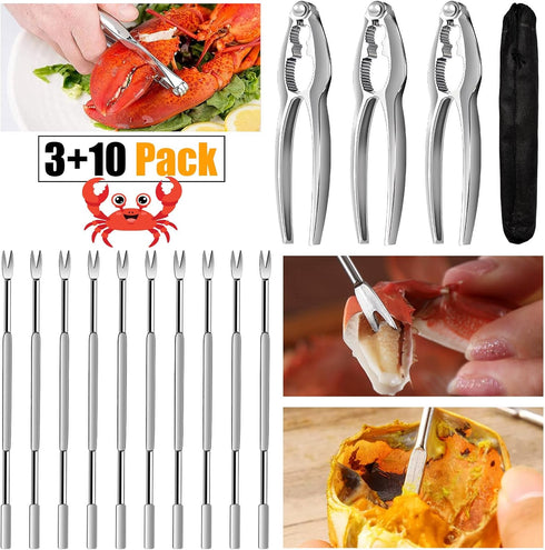 ShengTu 3+10 Pack Crab Leg Crackers and Tools - Premium No Rust Lobster Crackers & Seafood Forks,Nut Crackers Crab Leg