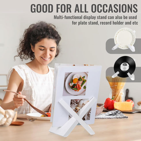 Cookbook Stand for Kitchen, Natural Rustic Bamboo White Recipe Book Holder for Kitchen Counter