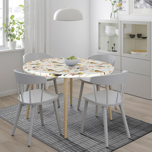 Yookeer Elastic Round Fitted Tablecloth, Bird Design, Stretchable Polyester Fabric for 40"-44" Table Cover