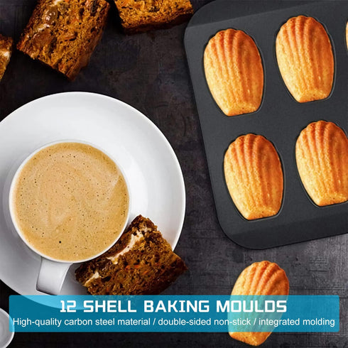 2 Pack Madeleine Pan, Heavy Duty Nonstick 12-Cavity Spherical Scallop Bakeware for Oven Baking