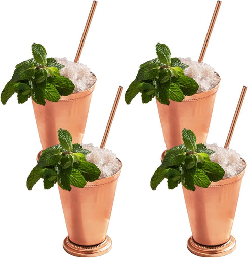 Sol Living Mint Julep Cups Set of 4, 12 oz Stainless Steel Lining Copper Cups for Cocktails and Mixed Drinks Barware Set