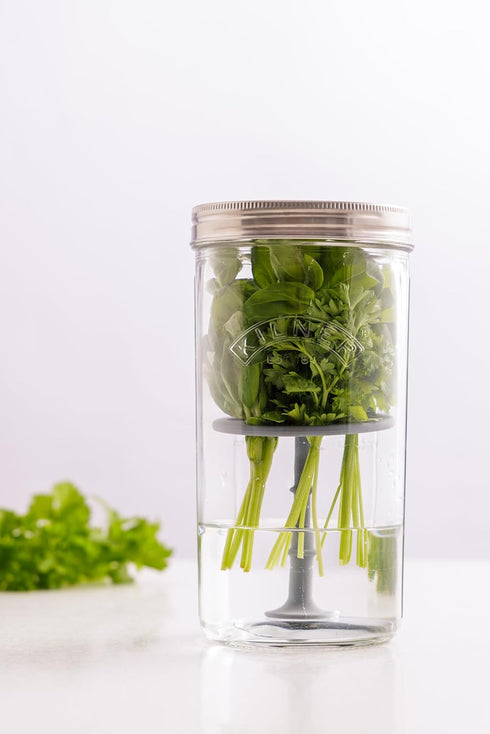 Set 3 1L Kilner Herb Keeper | Keep Herbs Fresh for Up to Weeks | Wide Mouth Jar with Stainless Steel Lid & Silicone