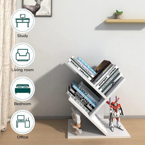 Godferyxin Tree Bookshelf, 3-Tier Floor Standing Bookcase for Office, Home, and School (White)