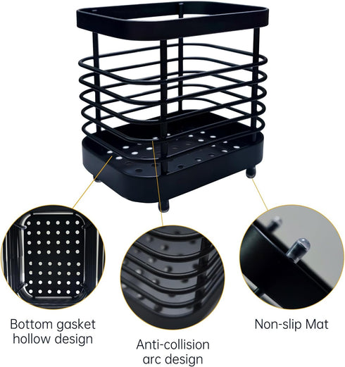 Stainless Steel Sink Utensil Holder, Kitchen Countertop Organizer Rack for Forks, Knives, Spoons, Black