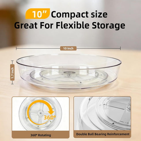 4 Pack 10 inch Countertop, 360-Degree Lazy Susan Turntable for Spice Organization | Clear BPA-Free Plastic Rotating