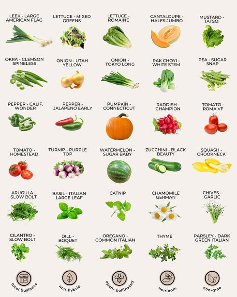 50 35,000 Tactiko Survival Vegetable, Herb & Fruit Seed Kit - U.S.A. Harvested Varieties - Over Non-GMO Heirloom Seeds
